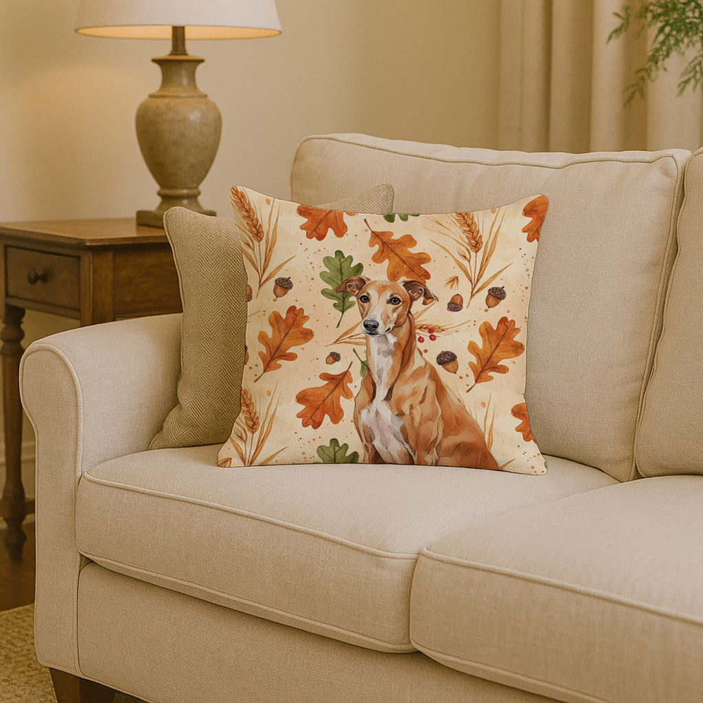 Red Greyhound Heirloom Fall Decorative Throw Pillow 14x14 Indoor Outdoor Accent Cushion, Fabric Cover with Insert for Sofa, Bed, Porch & Living Room