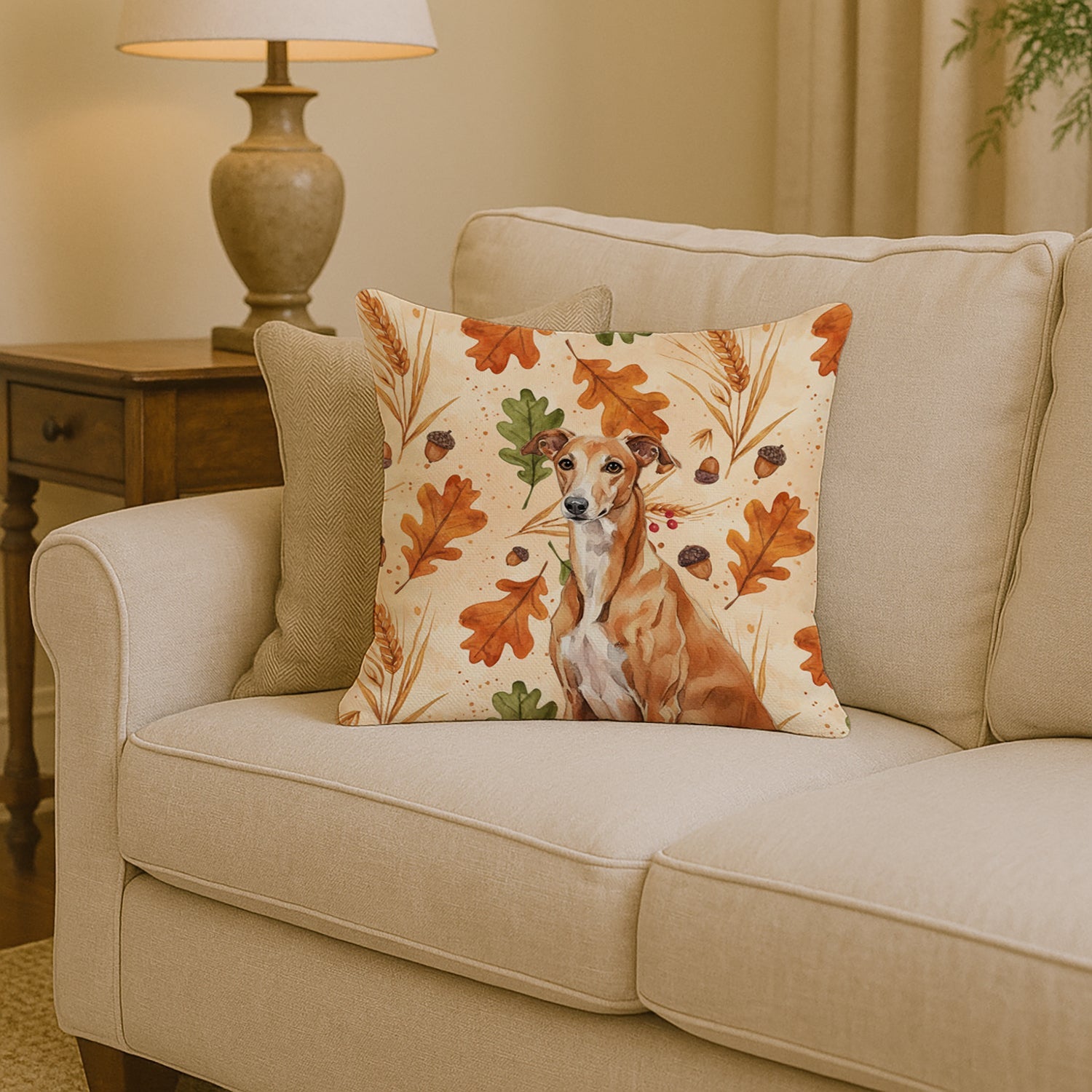 Red Greyhound Heirloom Fall Decorative Throw Pillow 14x14 Indoor Outdoor Accent Cushion, Fabric Cover with Insert for Sofa, Bed, Porch & Living Room