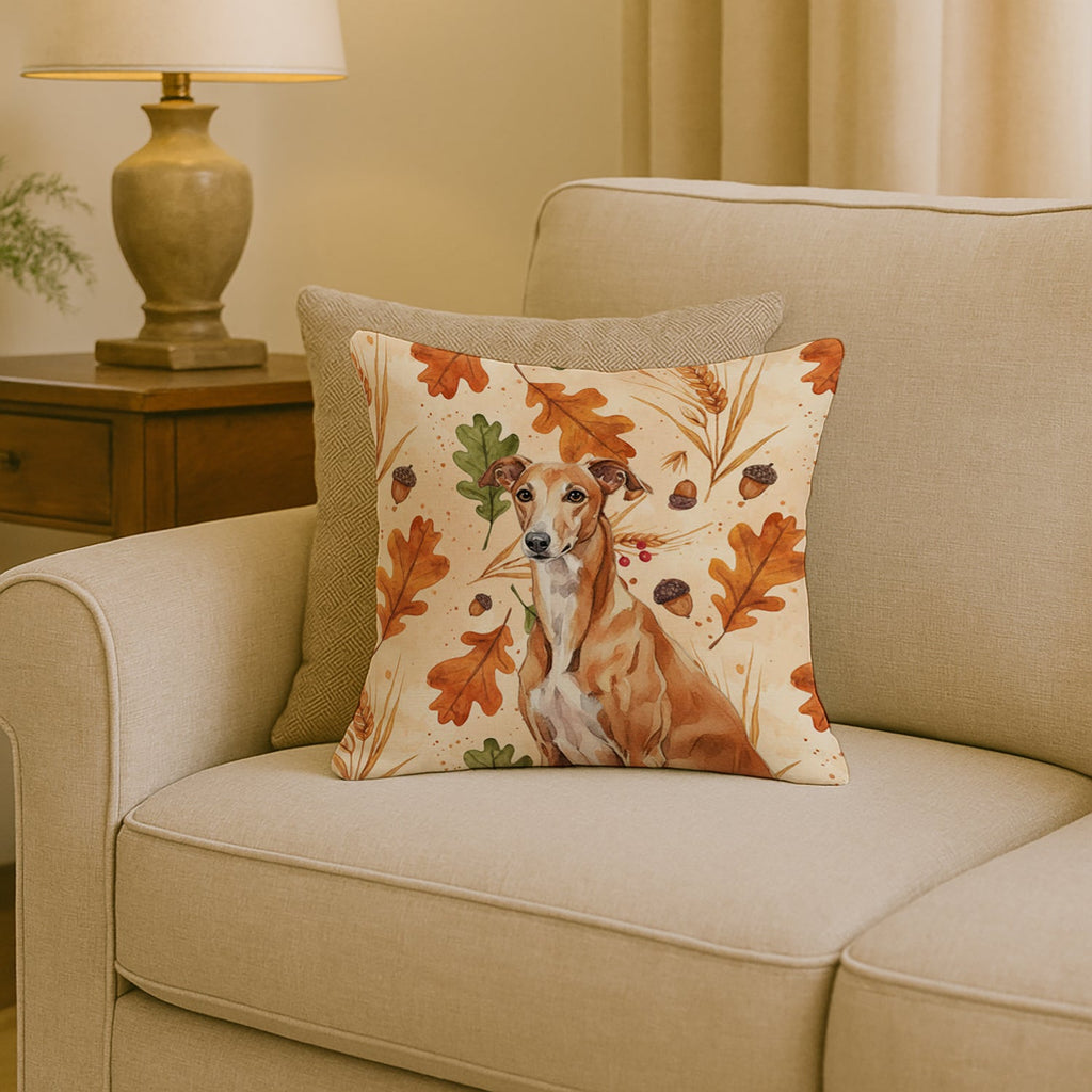 Red Greyhound Heirloom Fall Decorative Throw Pillow 18x18 Indoor Outdoor Accent Cushion, Fabric Cover with Insert for Sofa, Bed, Porch & Living Room