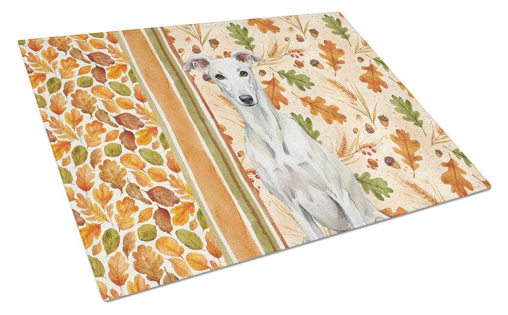 White Greyhound Heirloom Fall Cutting Board Tempered Glass Kitchen Cutting Surface, Heat Resistant Chopping, Non-Slip Feet, Food Prep & Serving