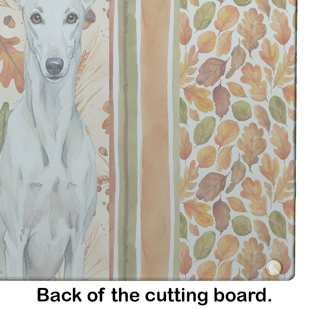 White Greyhound Heirloom Fall Cutting Board Tempered Glass Kitchen Cutting Surface, Heat Resistant Chopping, Non-Slip Feet, Food Prep & Serving