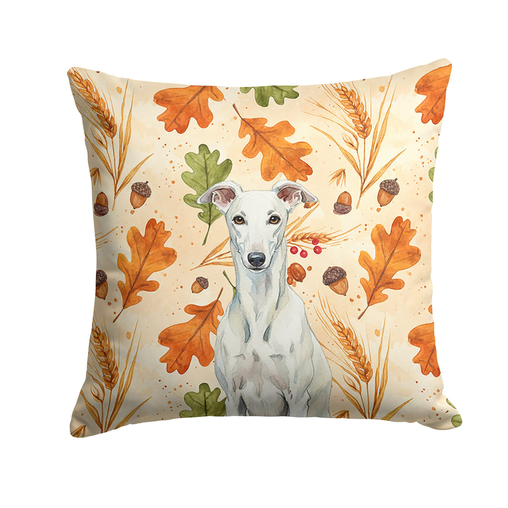 White Greyhound Heirloom Fall Decorative Throw Pillow 14x14 Indoor Outdoor Accent Cushion, Fabric Cover with Insert for Sofa, Bed, Porch & Living Room