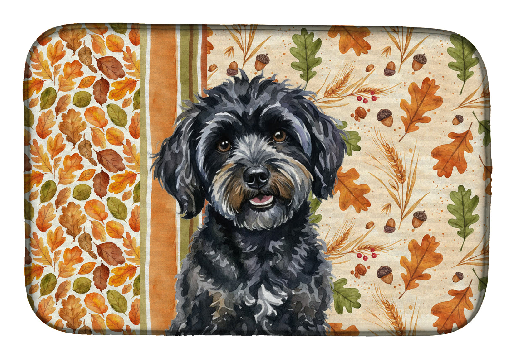 Black Havanese Heirloom Fall Dish Drying Mat Absorbent Dish Drying Mat Pad for Kitchen Counter Dish Drainer Mat for Countertop, 14 x 21", Multicolor