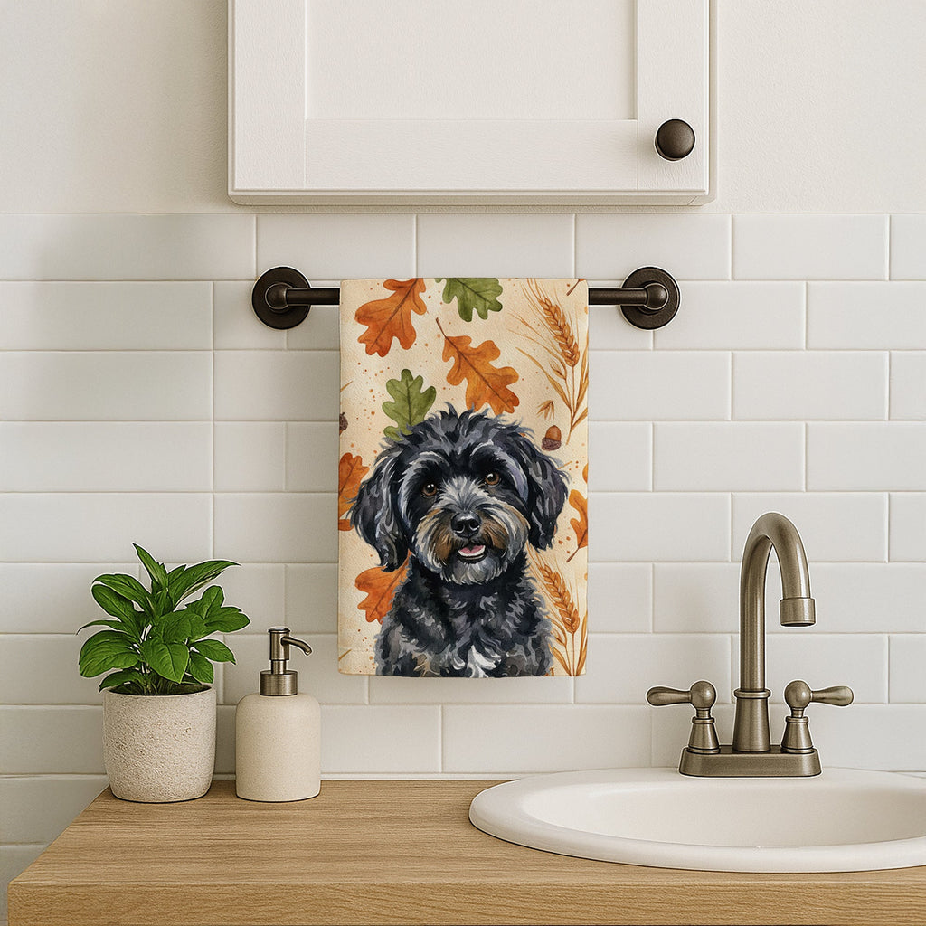Black Havanese Heirloom Fall Kitchen Towel Velour Plush Front and Cotton Loop Back Machine Washable