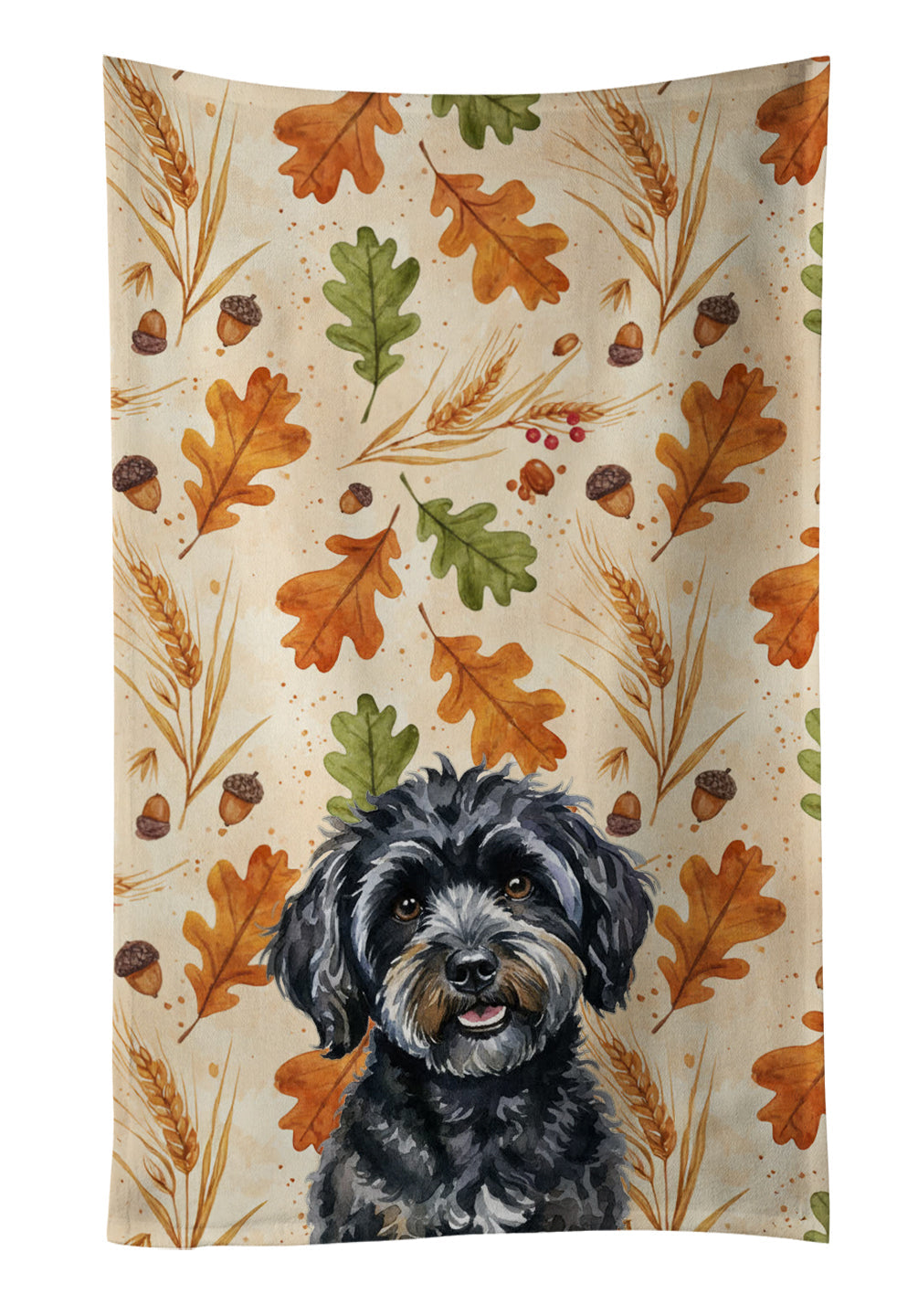 Black Havanese Heirloom Fall Kitchen Towel Velour Plush Front and Cotton Loop Back Machine Washable