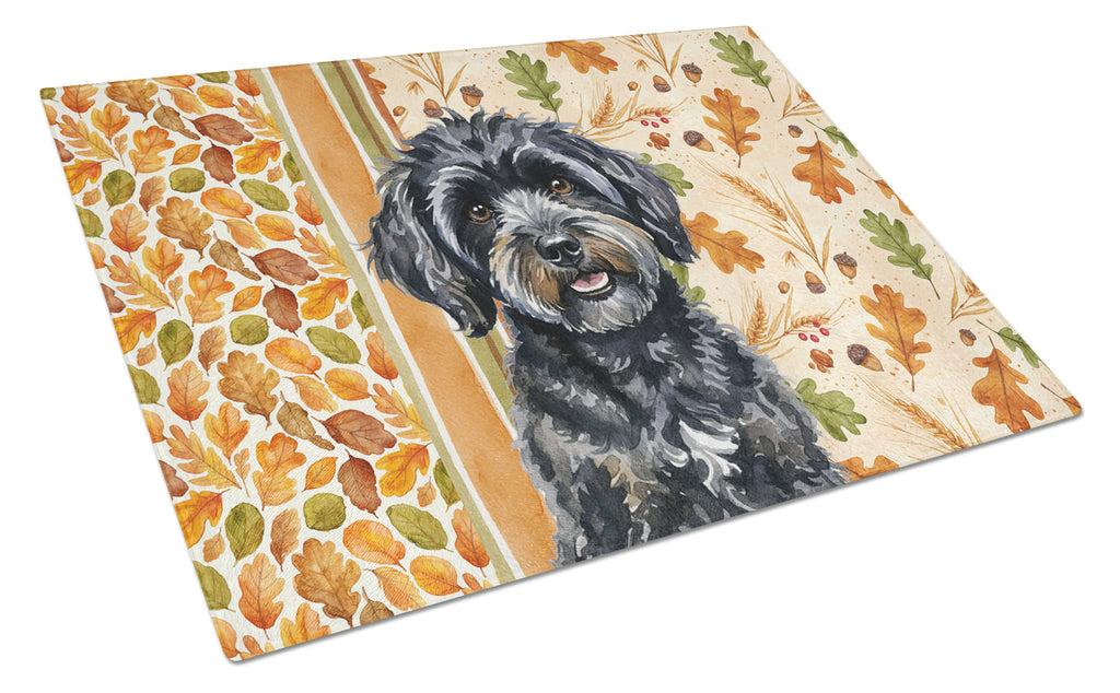 Black Havanese Heirloom Fall Cutting Board Tempered Glass Kitchen Cutting Surface, Heat Resistant Chopping, Non-Slip Feet, Food Prep & Serving