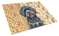 Black Havanese Heirloom Fall Cutting Board Tempered Glass Kitchen Cutting Surface, Heat Resistant Chopping, Non-Slip Feet, Food Prep & Serving