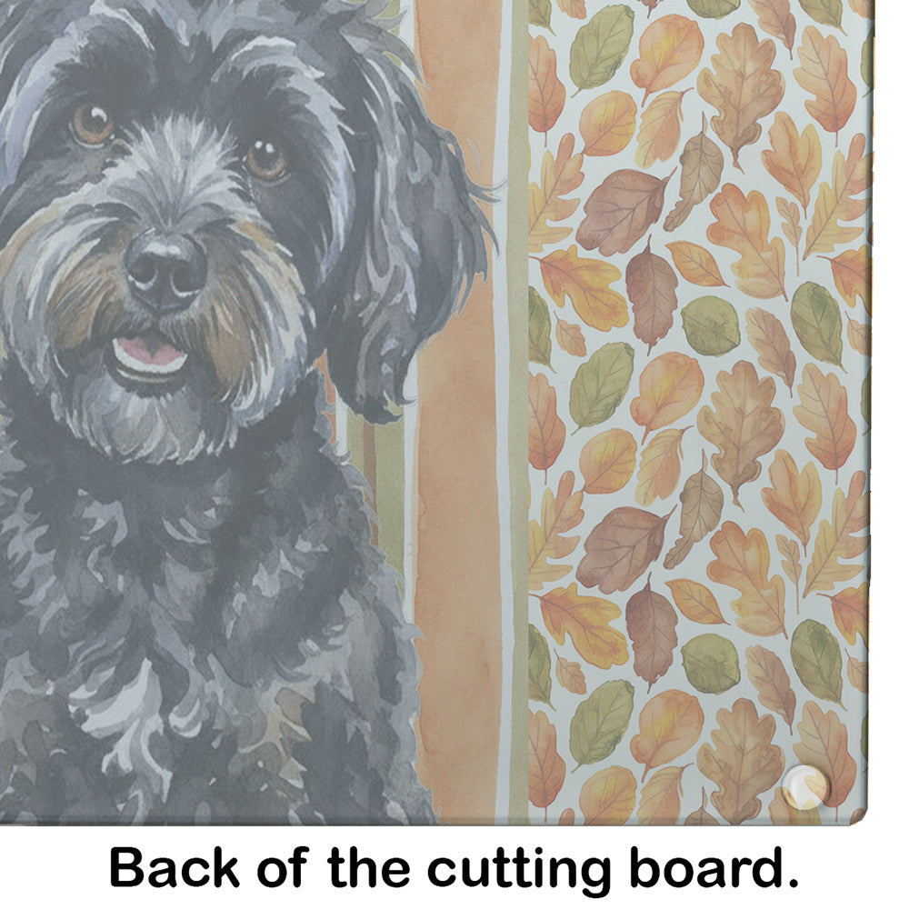 Black Havanese Heirloom Fall Cutting Board Tempered Glass Kitchen Cutting Surface, Heat Resistant Chopping, Non-Slip Feet, Food Prep & Serving