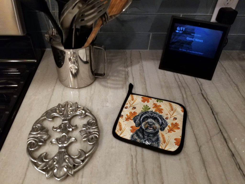 Black Havanese Heirloom Fall Pot Holder Set of 2 Heat Resistant Quilted Hot Pads 7.5 x 7.5 Inch, Insulated Kitchen Trivets for Cooking & Baking