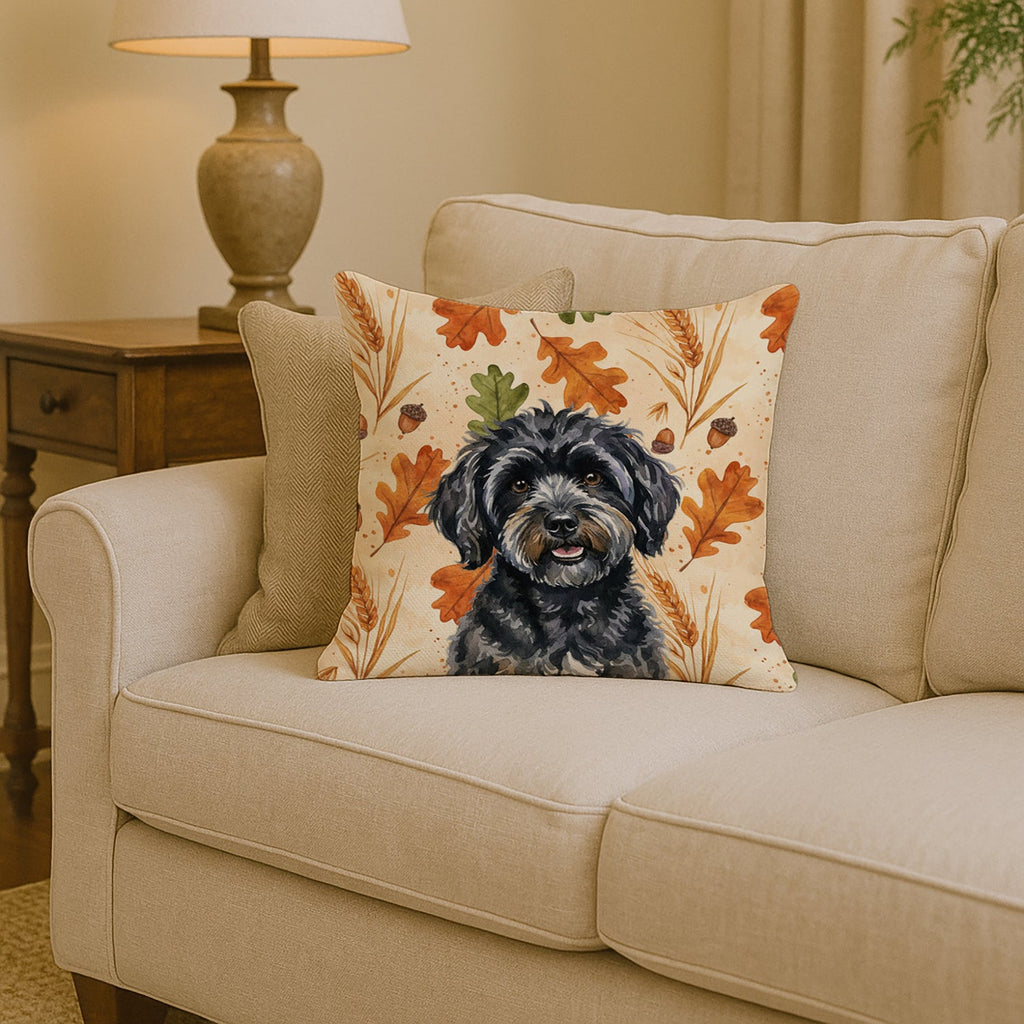 Black Havanese Heirloom Fall Decorative Throw Pillow 14x14 Indoor Outdoor Accent Cushion, Fabric Cover with Insert for Sofa, Bed, Porch & Living Room