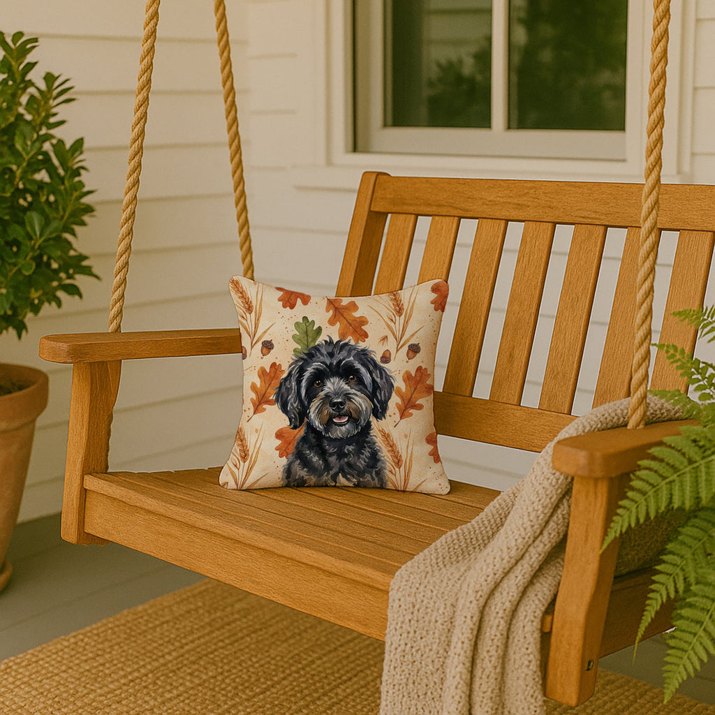 Black Havanese Heirloom Fall Decorative Throw Pillow 14x14 Indoor Outdoor Accent Cushion, Fabric Cover with Insert for Sofa, Bed, Porch & Living Room