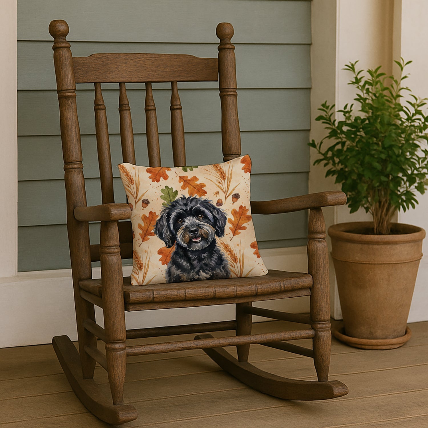 Black Havanese Heirloom Fall Decorative Throw Pillow 14x14 Indoor Outdoor Accent Cushion, Fabric Cover with Insert for Sofa, Bed, Porch & Living Room