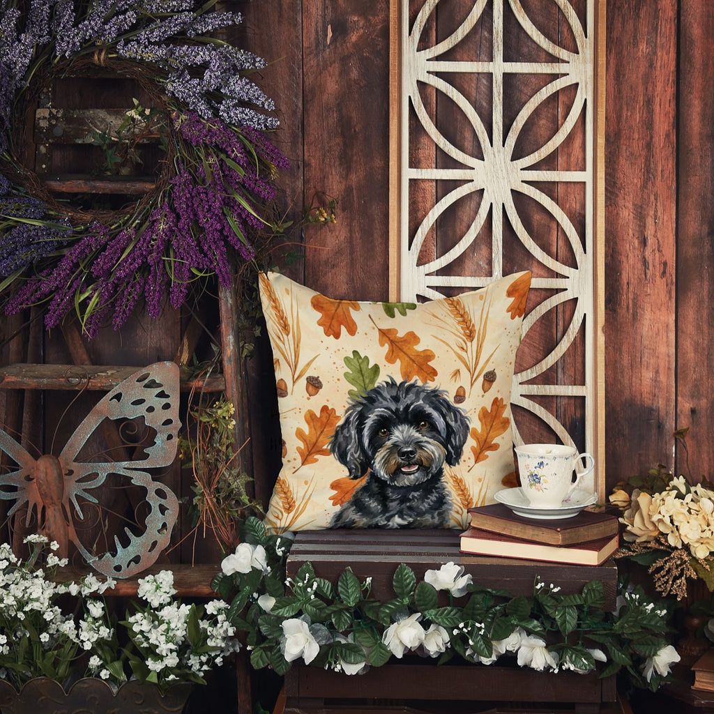 Black Havanese Heirloom Fall Decorative Throw Pillow 14x14 Indoor Outdoor Accent Cushion, Fabric Cover with Insert for Sofa, Bed, Porch & Living Room