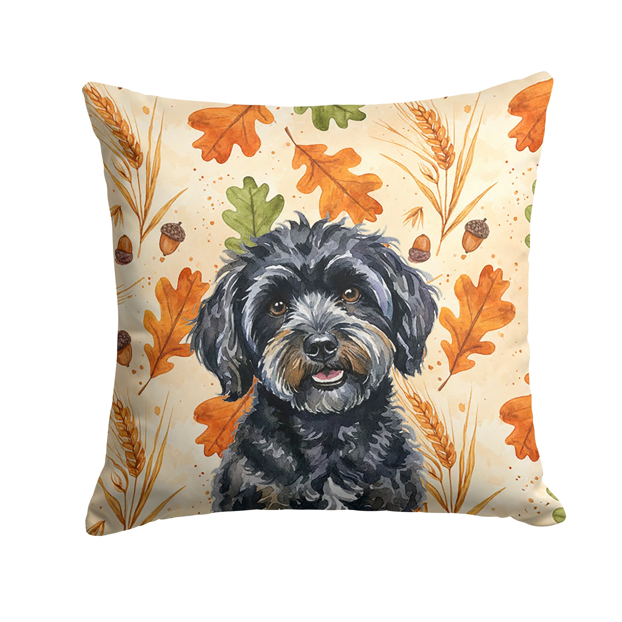 Black Havanese Heirloom Fall Decorative Throw Pillow 18x18 Indoor Outdoor Accent Cushion, Fabric Cover with Insert for Sofa, Bed, Porch & Living Room