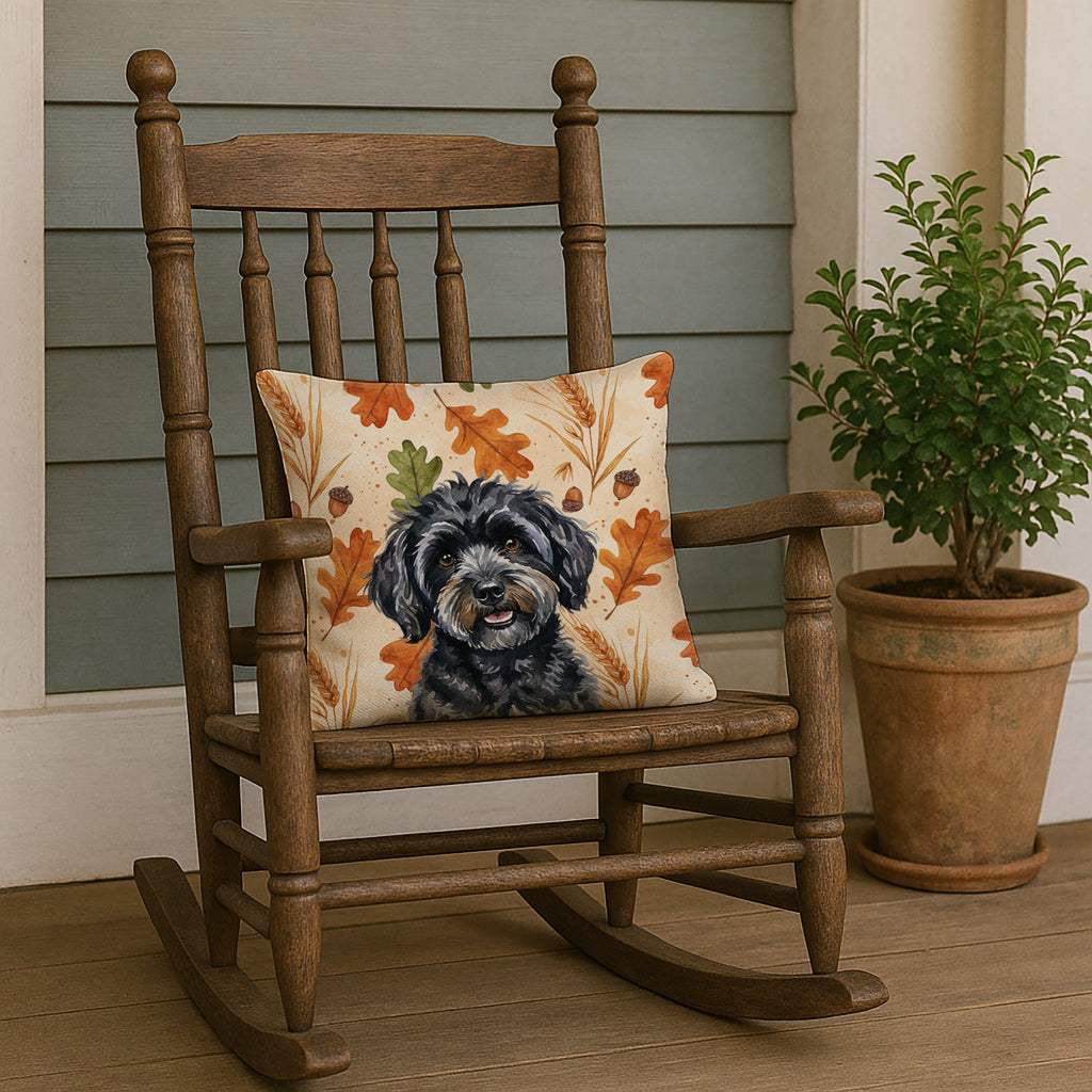 Black Havanese Heirloom Fall Decorative Throw Pillow 18x18 Indoor Outdoor Accent Cushion, Fabric Cover with Insert for Sofa, Bed, Porch & Living Room