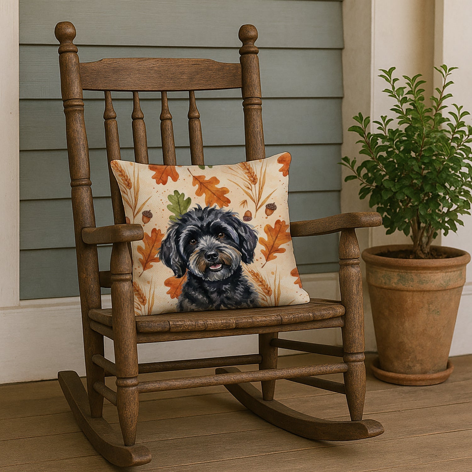 Black Havanese Heirloom Fall Decorative Throw Pillow 18x18 Indoor Outdoor Accent Cushion, Fabric Cover with Insert for Sofa, Bed, Porch & Living Room