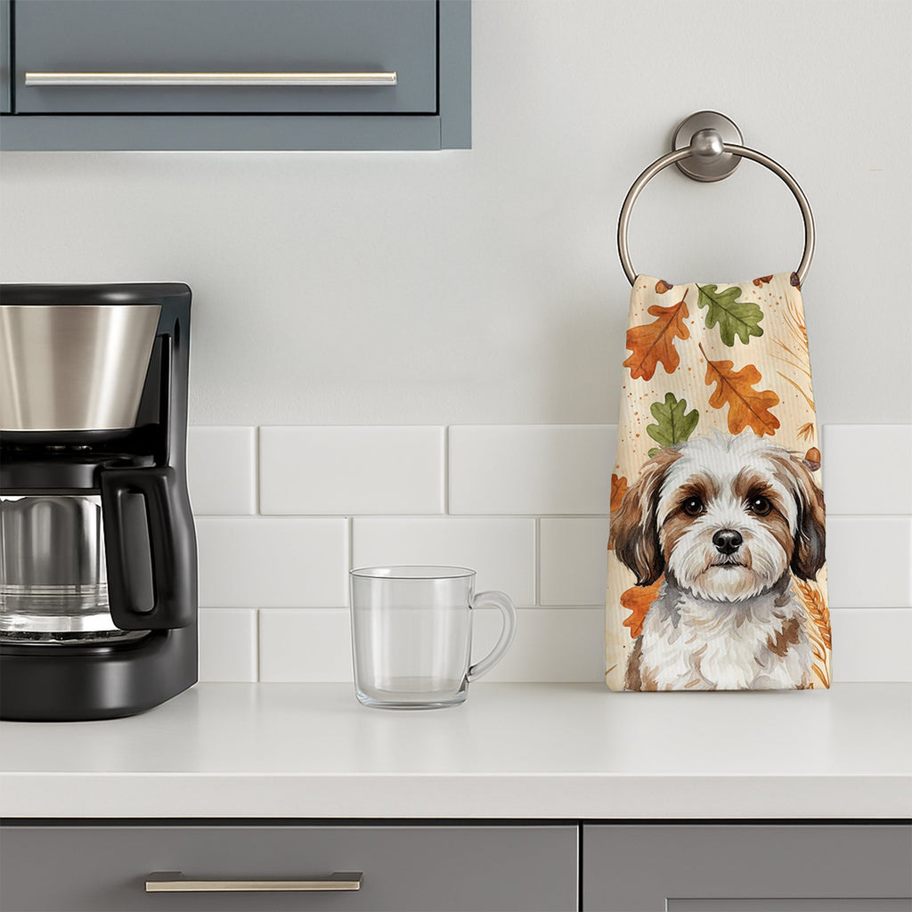 Parti-color Havanese Heirloom Fall Kitchen Towel Velour Plush Front and Cotton Loop Back Machine Washable