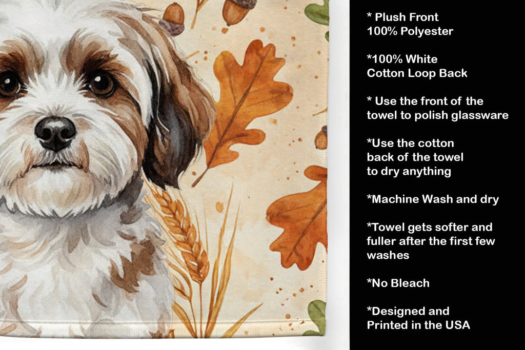 Parti-color Havanese Heirloom Fall Kitchen Towel Velour Plush Front and Cotton Loop Back Machine Washable