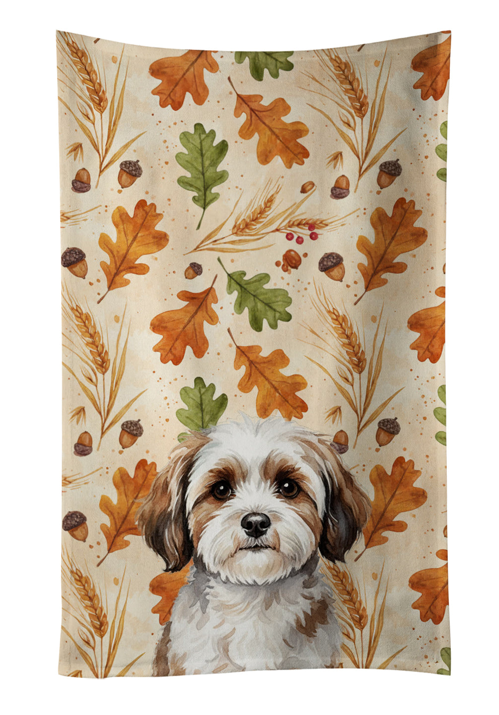 Parti-color Havanese Heirloom Fall Kitchen Towel Velour Plush Front and Cotton Loop Back Machine Washable