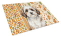 Parti-color Havanese Heirloom Fall Cutting Board Tempered Glass Kitchen Cutting Surface, Heat Resistant Chopping, Non-Slip Feet, Food Prep & Serving