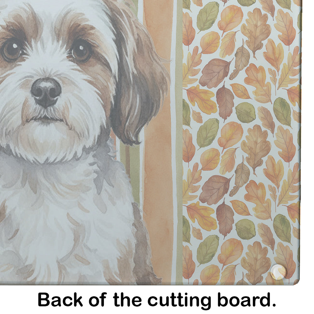 Parti-color Havanese Heirloom Fall Cutting Board Tempered Glass Kitchen Cutting Surface, Heat Resistant Chopping, Non-Slip Feet, Food Prep & Serving