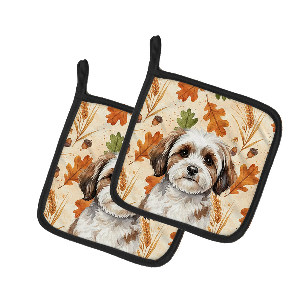 Parti-color Havanese Heirloom Fall Pot Holder Set of 2 Heat Resistant Quilted Hot Pads 7.5 x 7.5 Inch, Insulated Kitchen Trivets for Cooking & Baking