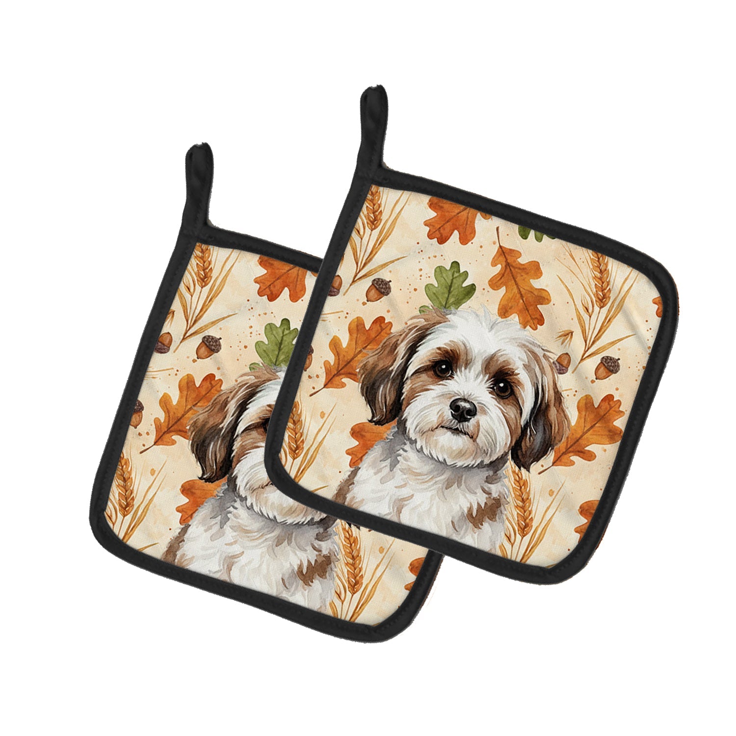 Parti-color Havanese Heirloom Fall Pot Holder Set of 2 Heat Resistant Quilted Hot Pads 7.5 x 7.5 Inch, Insulated Kitchen Trivets for Cooking & Baking