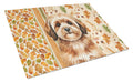 Sable Havanese Heirloom Fall Cutting Board Tempered Glass Kitchen Cutting Surface, Heat Resistant Chopping, Non-Slip Feet, Food Prep & Serving
