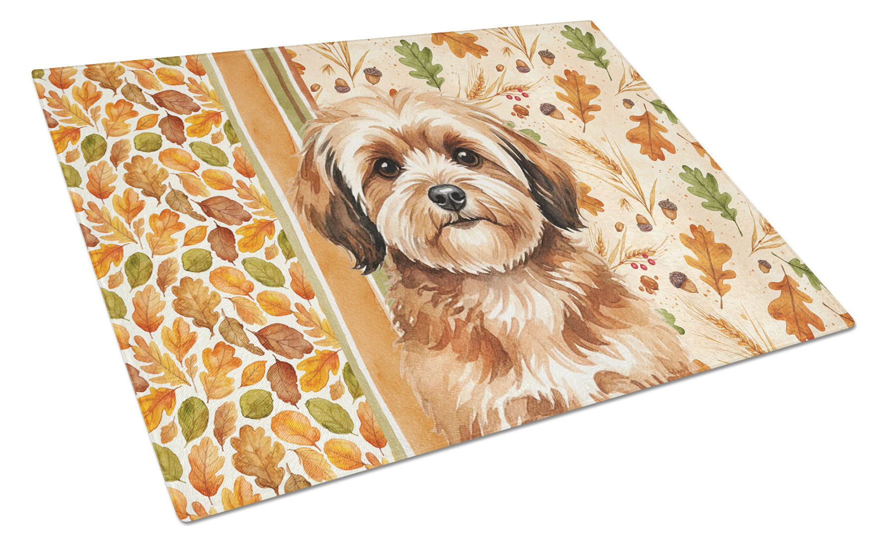 Sable Havanese Heirloom Fall Cutting Board Tempered Glass Kitchen Cutting Surface, Heat Resistant Chopping, Non-Slip Feet, Food Prep & Serving