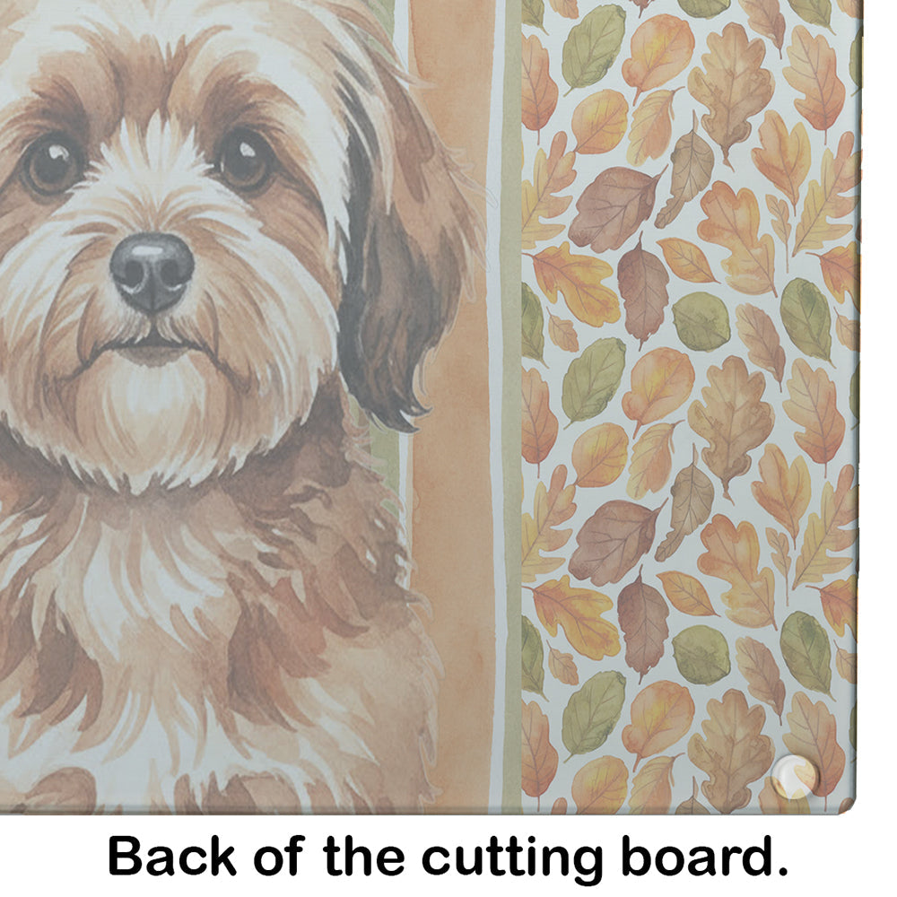 Sable Havanese Heirloom Fall Cutting Board Tempered Glass Kitchen Cutting Surface, Heat Resistant Chopping, Non-Slip Feet, Food Prep & Serving