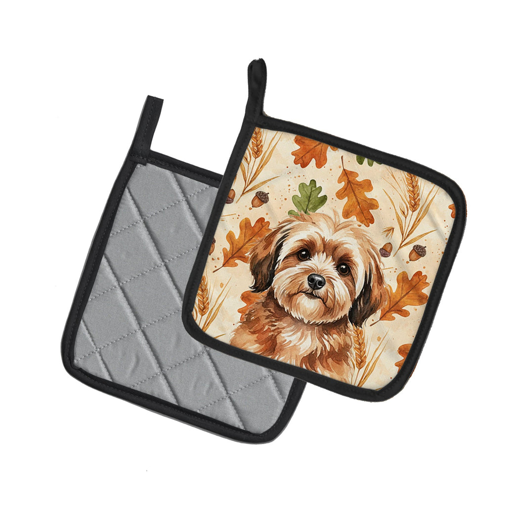 Sable Havanese Heirloom Fall Pot Holder Set of 2 Heat Resistant Quilted Hot Pads 7.5 x 7.5 Inch, Insulated Kitchen Trivets for Cooking & Baking