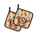 Sable Havanese Heirloom Fall Pot Holder Set of 2 Heat Resistant Quilted Hot Pads 7.5 x 7.5 Inch, Insulated Kitchen Trivets for Cooking & Baking