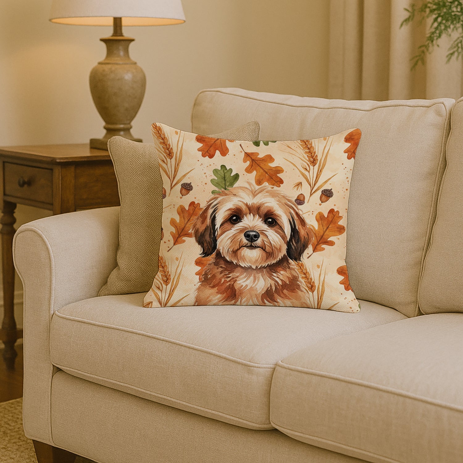 Sable Havanese Heirloom Fall Decorative Throw Pillow 14x14 Indoor Outdoor Accent Cushion, Fabric Cover with Insert for Sofa, Bed, Porch & Living Room