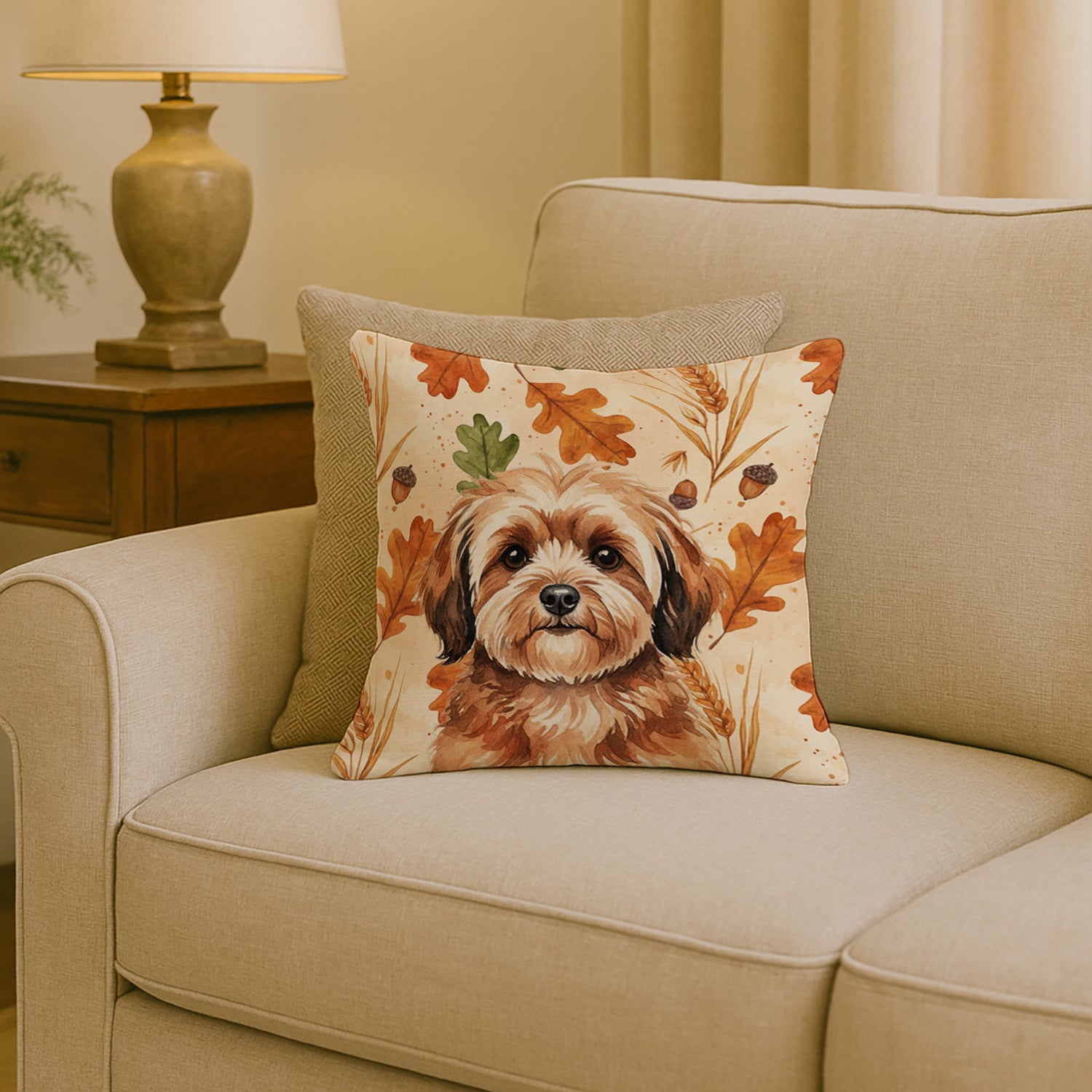 Sable Havanese Heirloom Fall Decorative Throw Pillow 18x18 Indoor Outdoor Accent Cushion, Fabric Cover with Insert for Sofa, Bed, Porch & Living Room