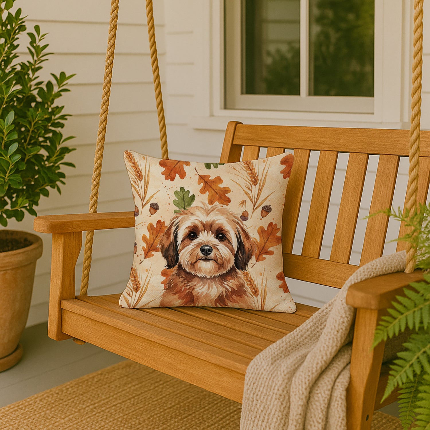 Sable Havanese Heirloom Fall Decorative Throw Pillow 18x18 Indoor Outdoor Accent Cushion, Fabric Cover with Insert for Sofa, Bed, Porch & Living Room