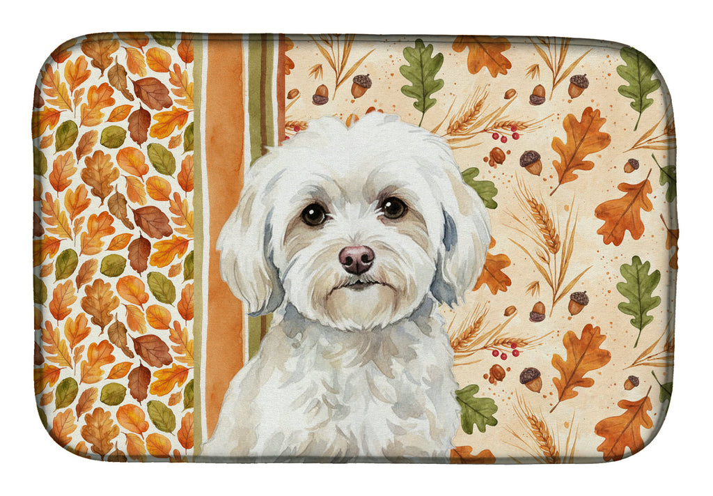 White Havanese Heirloom Fall Dish Drying Mat Absorbent Dish Drying Mat Pad for Kitchen Counter Dish Drainer Mat for Countertop, 14 x 21", Multicolor