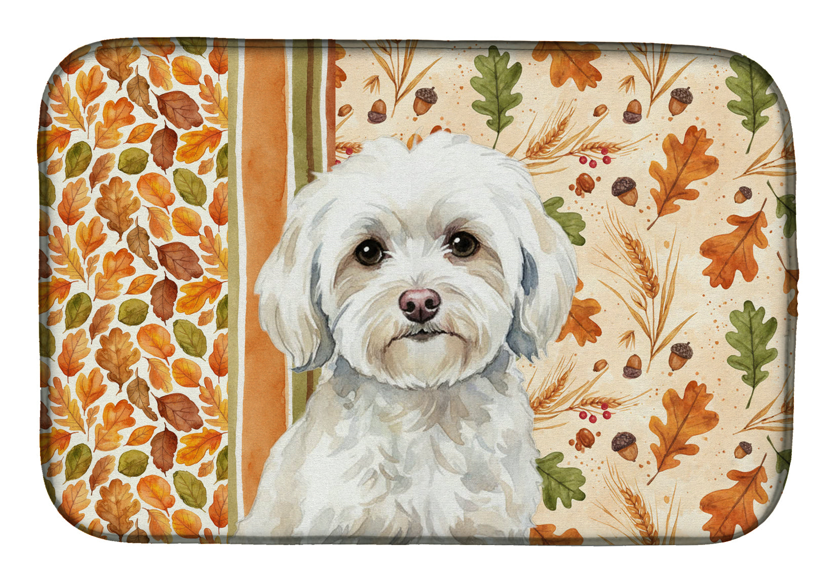 White Havanese Heirloom Fall Dish Drying Mat Absorbent Dish Drying Mat Pad for Kitchen Counter Dish Drainer Mat for Countertop, 14 x 21", Multicolor