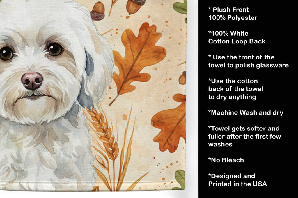 White Havanese Heirloom Fall Kitchen Towel Velour Plush Front and Cotton Loop Back Machine Washable