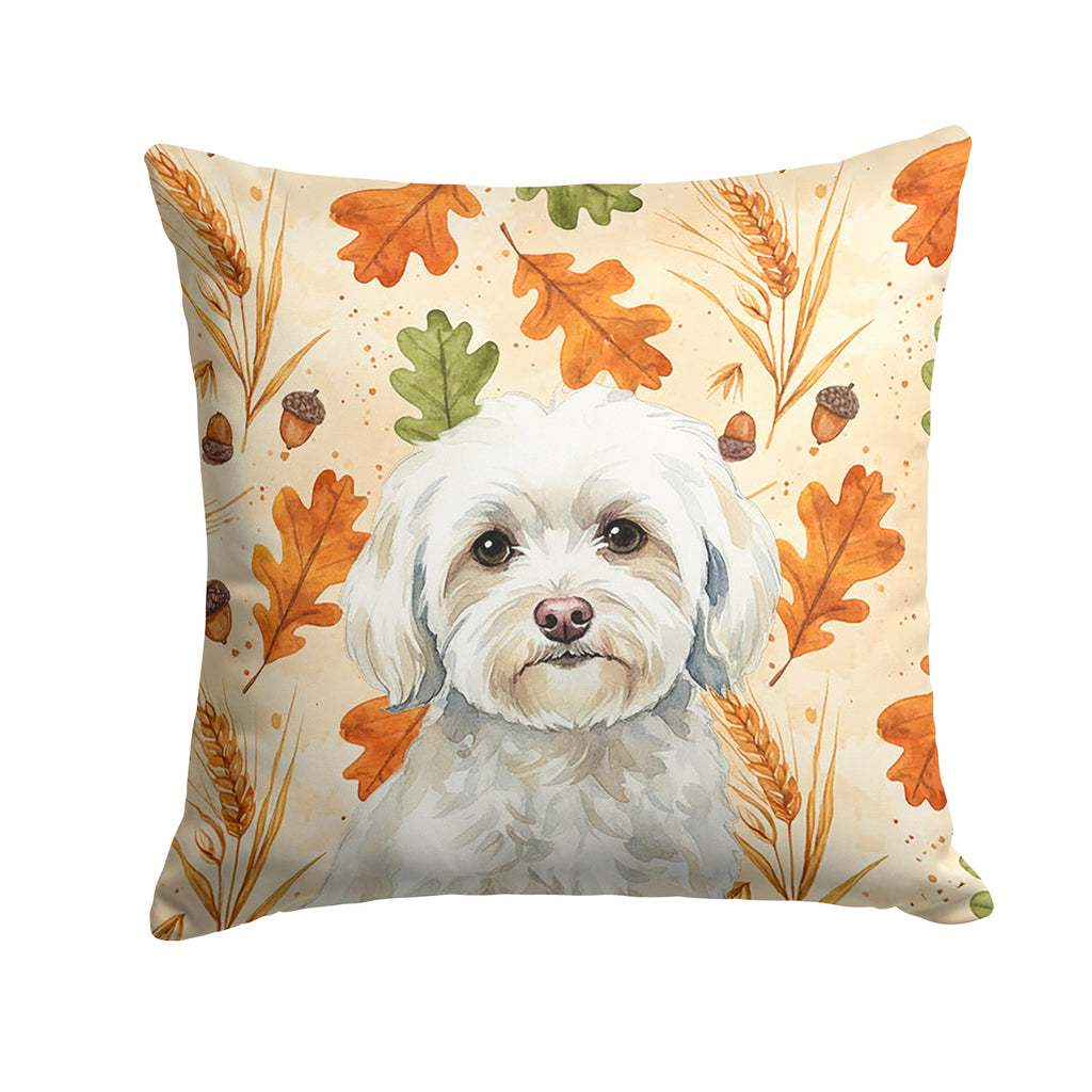 White Havanese Heirloom Fall Decorative Throw Pillow 14x14 Indoor Outdoor Accent Cushion, Fabric Cover with Insert for Sofa, Bed, Porch & Living Room