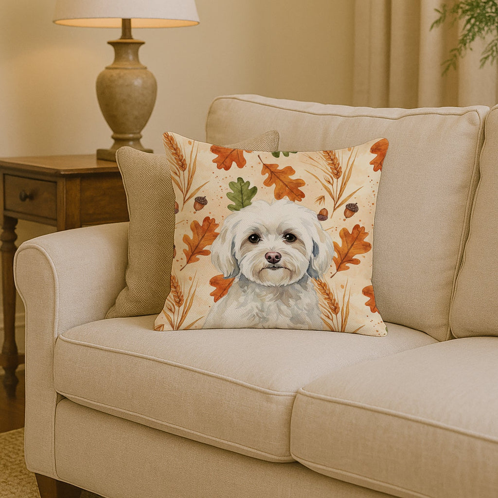 White Havanese Heirloom Fall Decorative Throw Pillow 14x14 Indoor Outdoor Accent Cushion, Fabric Cover with Insert for Sofa, Bed, Porch & Living Room