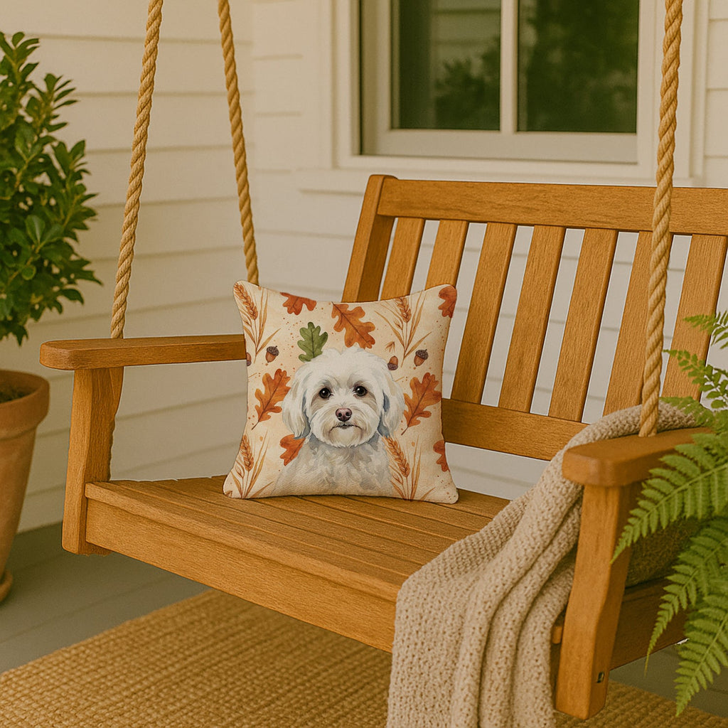 White Havanese Heirloom Fall Decorative Throw Pillow 14x14 Indoor Outdoor Accent Cushion, Fabric Cover with Insert for Sofa, Bed, Porch & Living Room