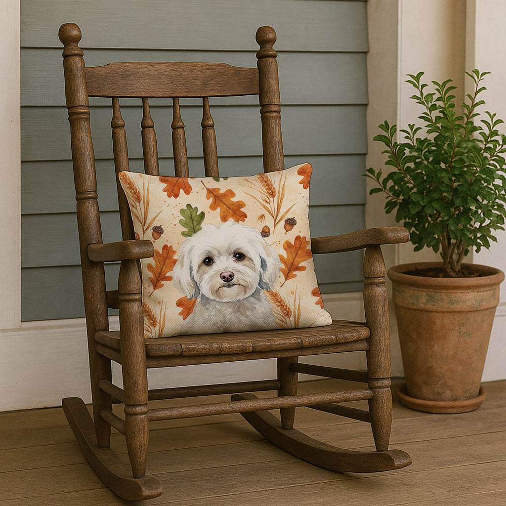 White Havanese Heirloom Fall Decorative Throw Pillow 18x18 Indoor Outdoor Accent Cushion, Fabric Cover with Insert for Sofa, Bed, Porch & Living Room