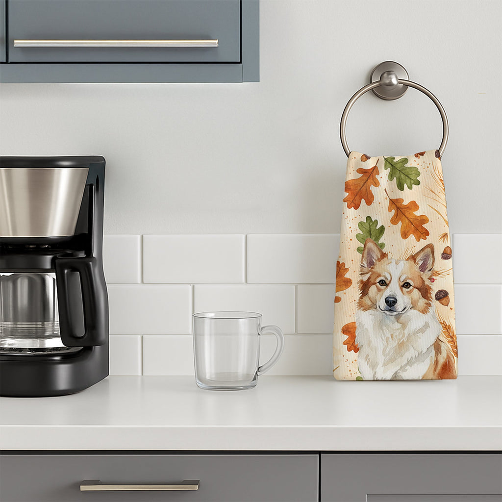 Tan Icelandic Sheepdog Heirloom Fall Kitchen Towel Velour Plush Front and Cotton Loop Back Machine Washable