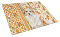 Tan Icelandic Sheepdog Heirloom Fall Cutting Board Tempered Glass Kitchen Cutting Surface, Heat Resistant Chopping, Non-Slip Feet, Food Prep & Serving