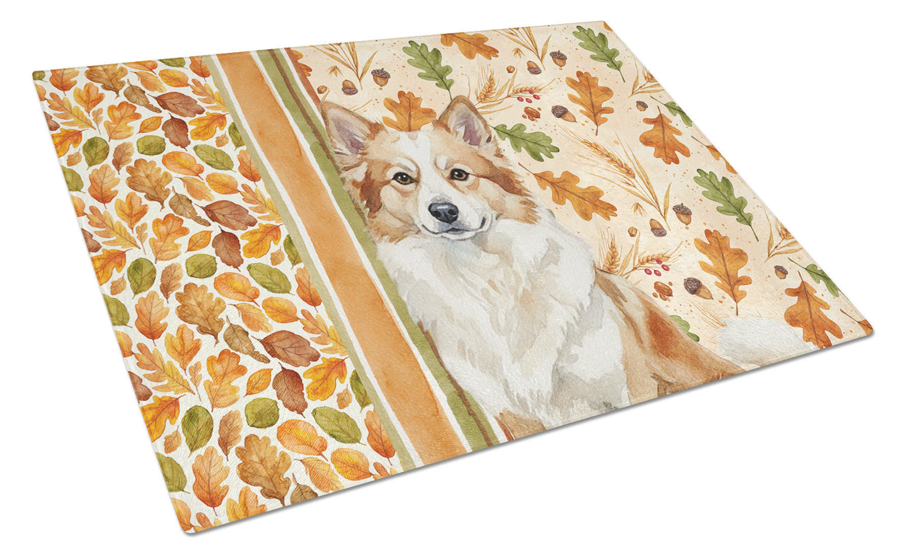 Tan Icelandic Sheepdog Heirloom Fall Cutting Board Tempered Glass Kitchen Cutting Surface, Heat Resistant Chopping, Non-Slip Feet, Food Prep & Serving