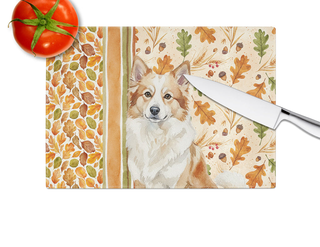 Tan Icelandic Sheepdog Heirloom Fall Cutting Board Tempered Glass Kitchen Cutting Surface, Heat Resistant Chopping, Non-Slip Feet, Food Prep & Serving