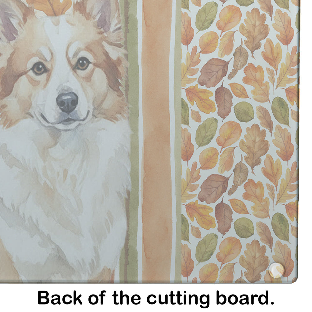 Tan Icelandic Sheepdog Heirloom Fall Cutting Board Tempered Glass Kitchen Cutting Surface, Heat Resistant Chopping, Non-Slip Feet, Food Prep & Serving