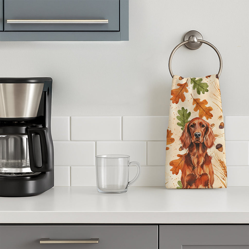 Irish Setter Heirloom Fall Kitchen Towel Velour Plush Front and Cotton Loop Back Machine Washable