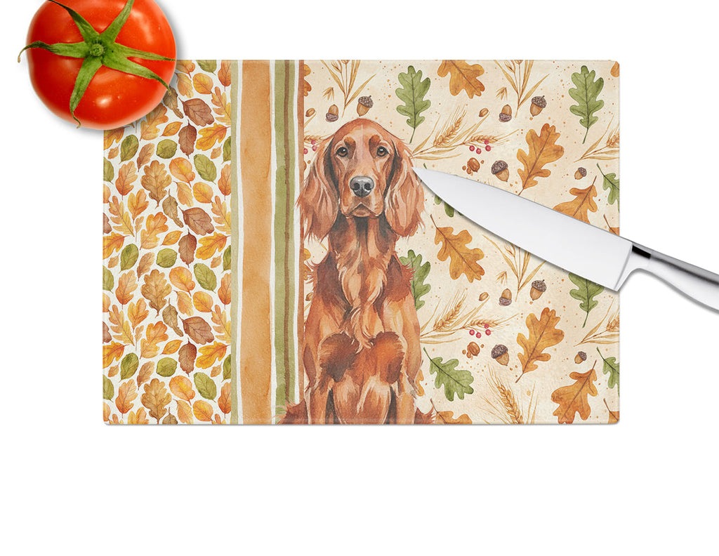 Irish Setter Heirloom Fall Cutting Board Tempered Glass Kitchen Cutting Surface, Heat Resistant Chopping, Non-Slip Feet, Food Prep & Serving
