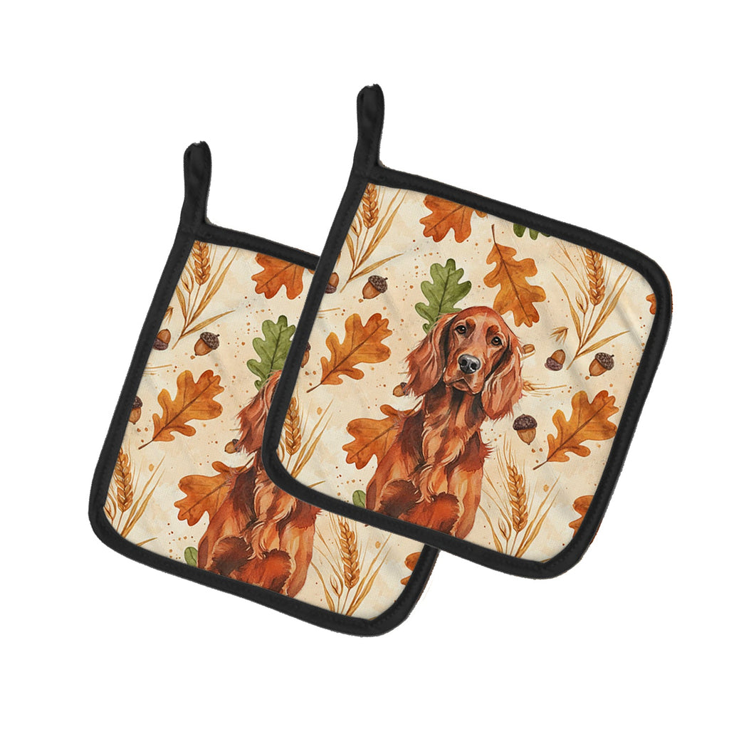 Irish Setter Heirloom Fall Pot Holder Set of 2 Heat Resistant Quilted Hot Pads 7.5 x 7.5 Inch, Insulated Kitchen Trivets for Cooking & Baking